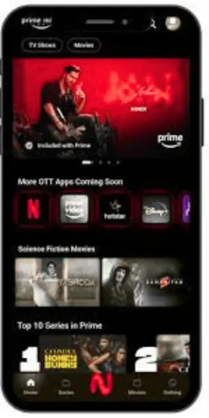 NetMirror APK entertainment dashboard with movie and series recommendations