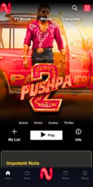 NetMirror APK movie player screen showing streaming playback interface